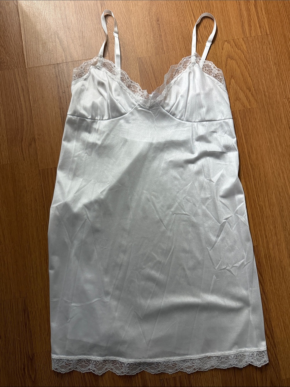 Cabernet White Satin Lace-Trim Slip Chemise